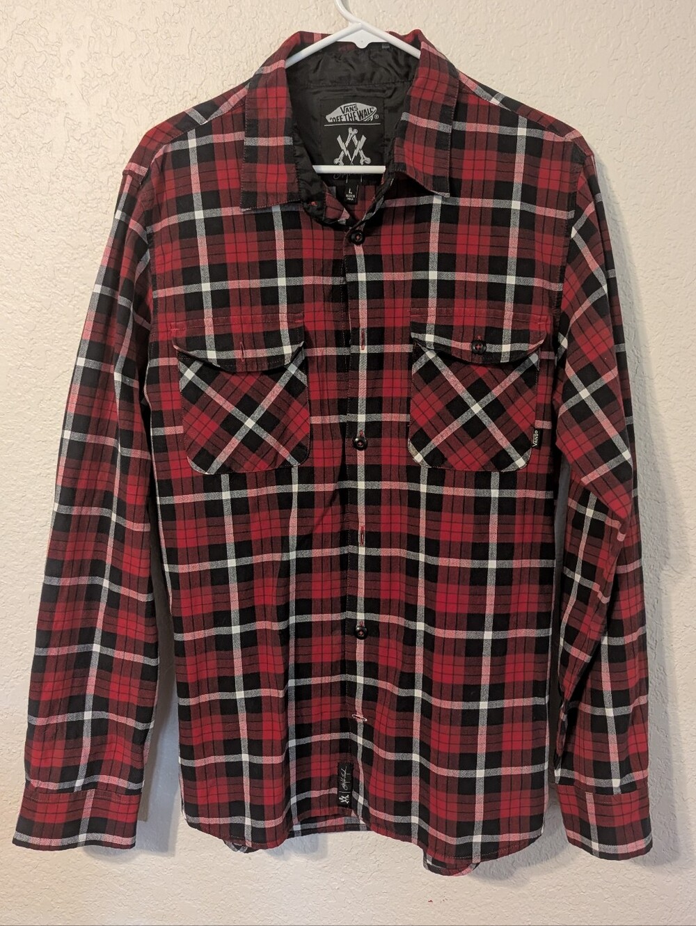 Vans Red & Black Plaid Long Sleeve Shirt, Size Large